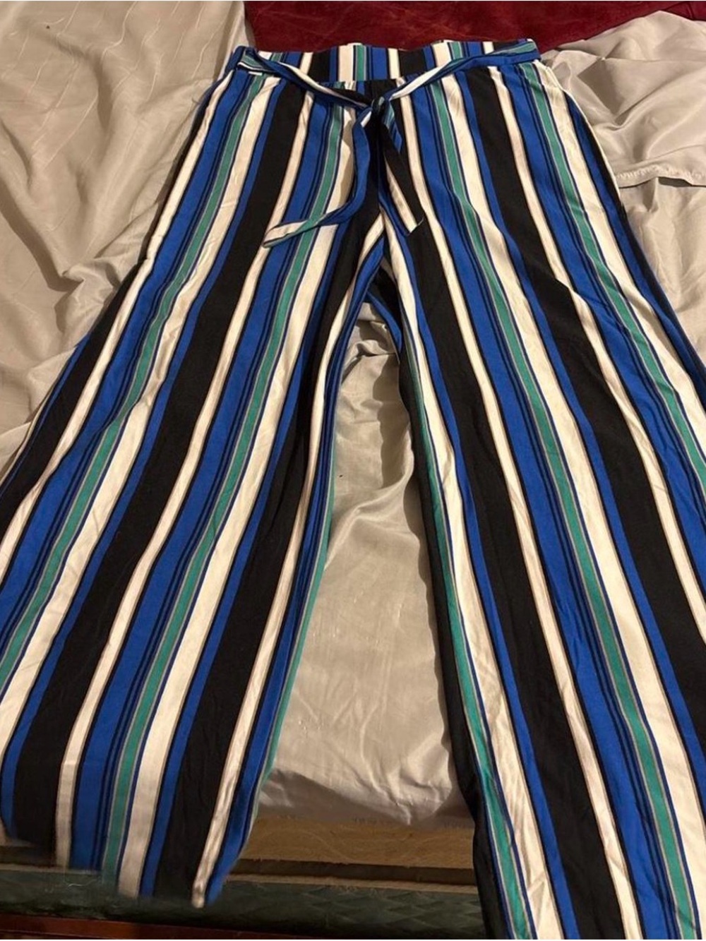 Bobbie Brooks Blue, Black & White Striped Wide-Leg Track Pants